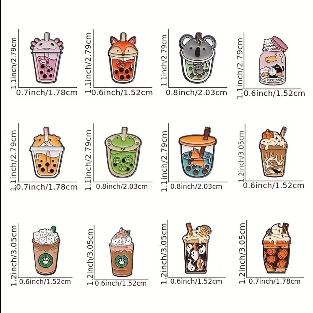 Cute Set of 12 Enamel Pins - Picture 2 of 6